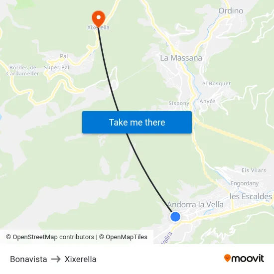 Bonavista to Xixerella map