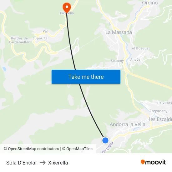 Solà D'Enclar to Xixerella map