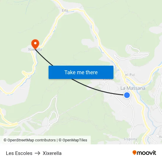 Les Escoles to Xixerella map