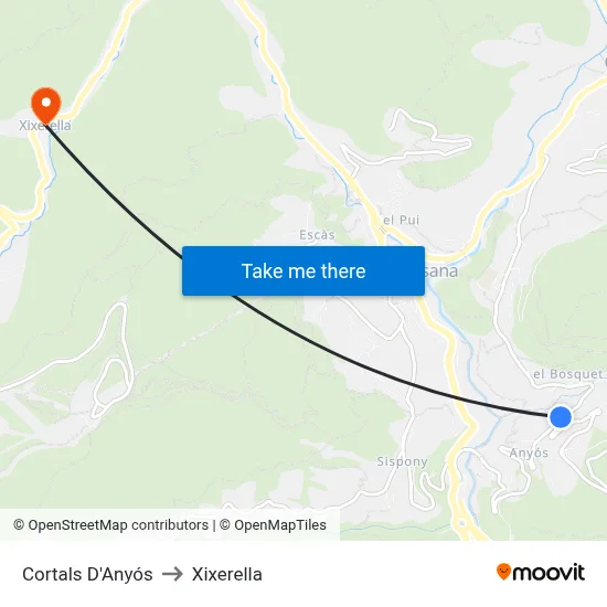 Cortals D'Anyós to Xixerella map
