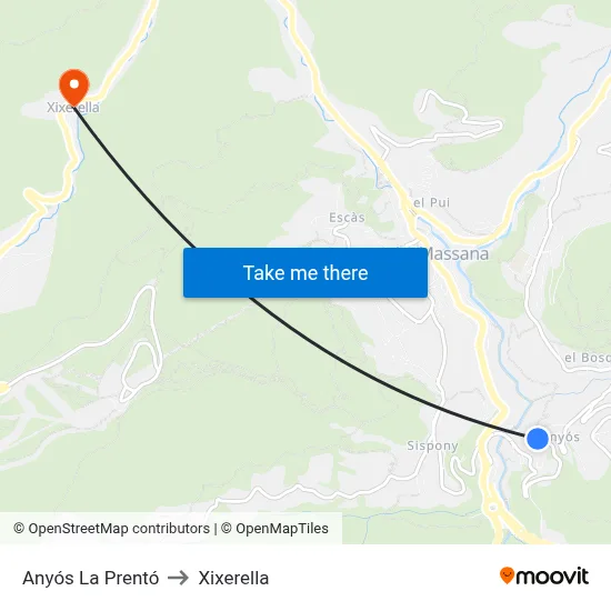 Anyós La Prentó to Xixerella map