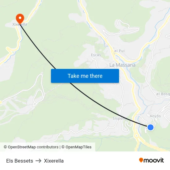 Els Bessets to Xixerella map
