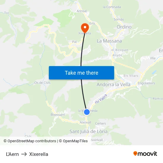 L'Aern to Xixerella map