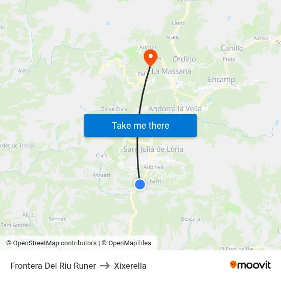 Frontera Del Riu Runer to Xixerella map