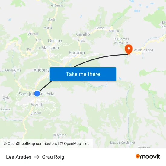 Les Arades to Grau Roig map