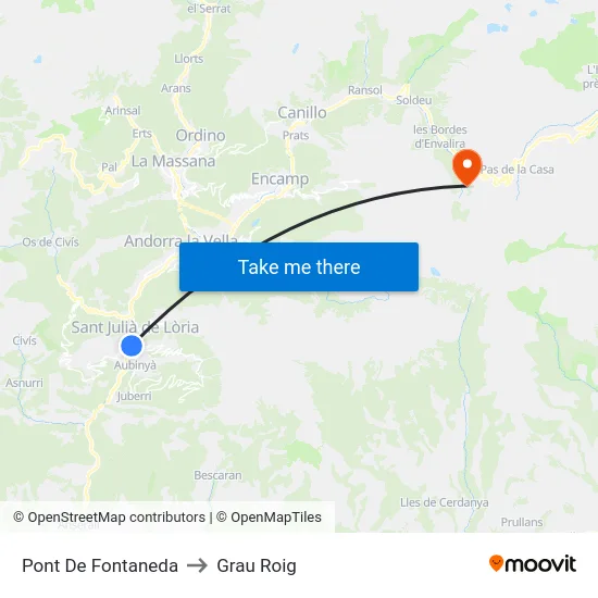 Pont De Fontaneda to Grau Roig map