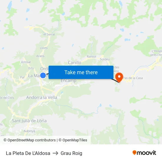 La Pleta De L'Aldosa to Grau Roig map