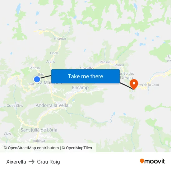 Xixerella to Grau Roig map