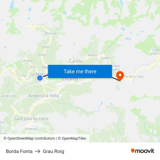 Borda Fonta to Grau Roig map