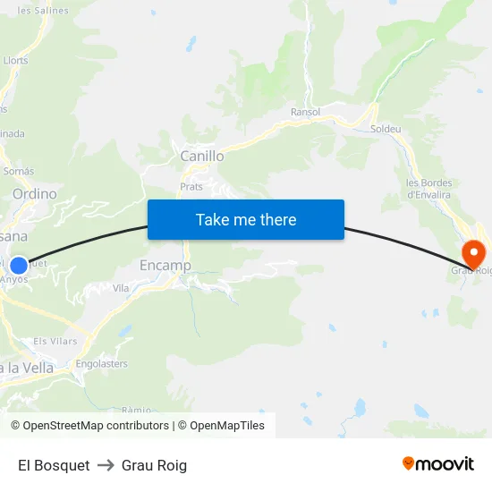 Bellviure to Grau Roig map