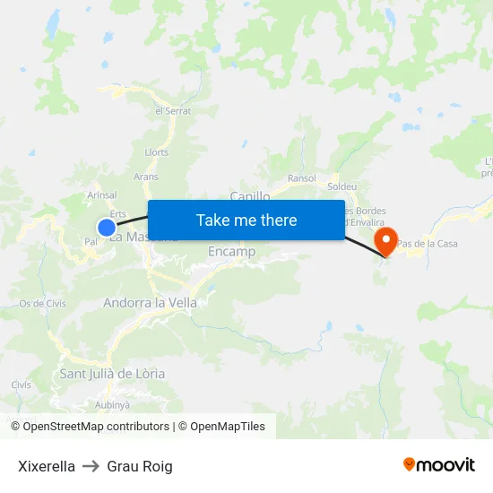 Xixerella to Grau Roig map