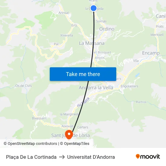 Plaça De La Cortinada to Universitat D'Andorra map