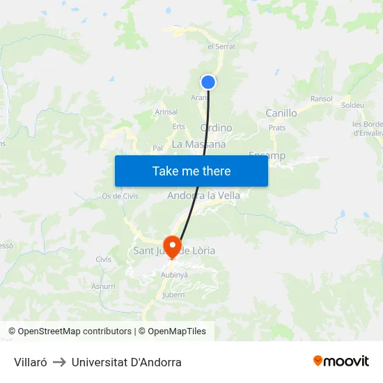 Villaró to Universitat D'Andorra map