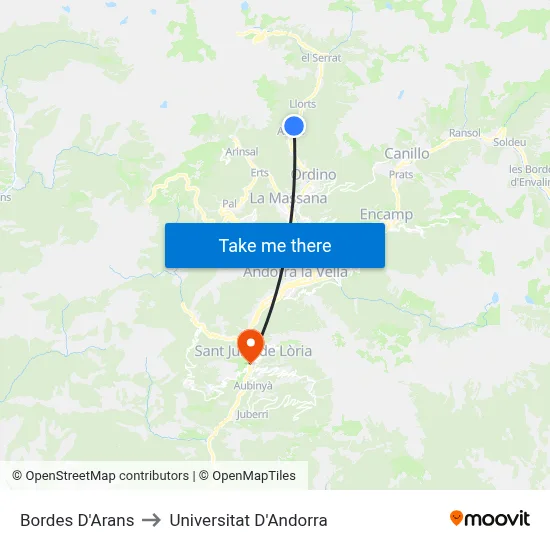 Bordes D'Arans to Universitat D'Andorra map