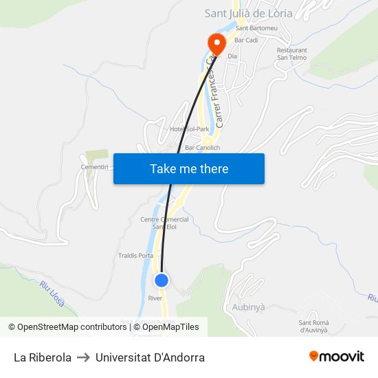 La Riberola to Universitat D'Andorra map