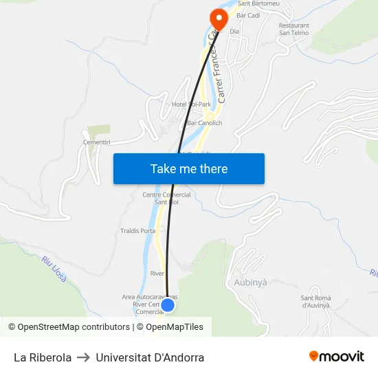 La Riberola to Universitat D'Andorra map