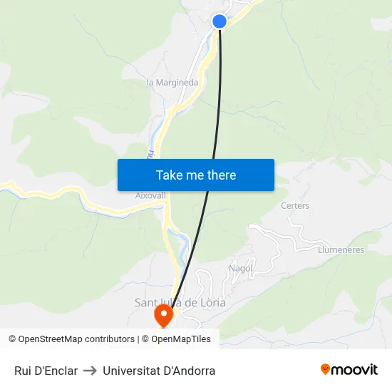 Rui D'Enclar to Universitat D'Andorra map