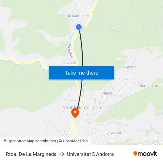 Rtda. De La Margineda to Universitat D'Andorra map