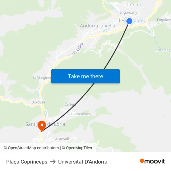 Plaça Coprínceps to Universitat D'Andorra map