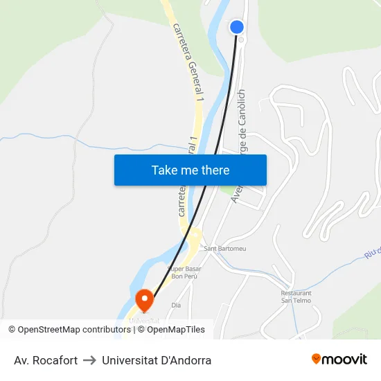Av. Rocafort to Universitat D'Andorra map