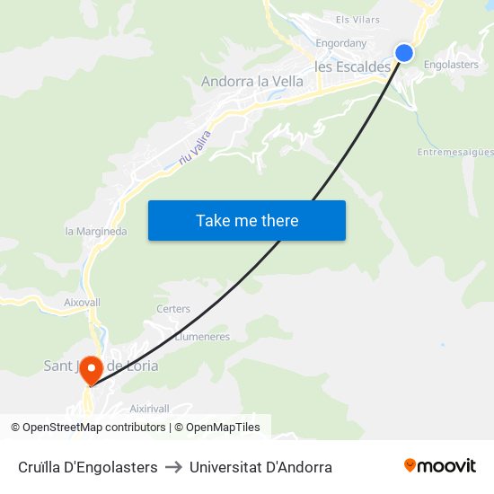 Cruïlla D'Engolasters to Universitat D'Andorra map