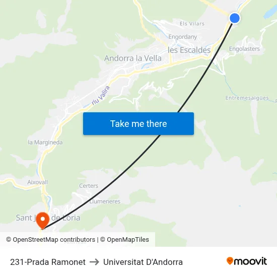 231-Prada Ramonet to Universitat D'Andorra map