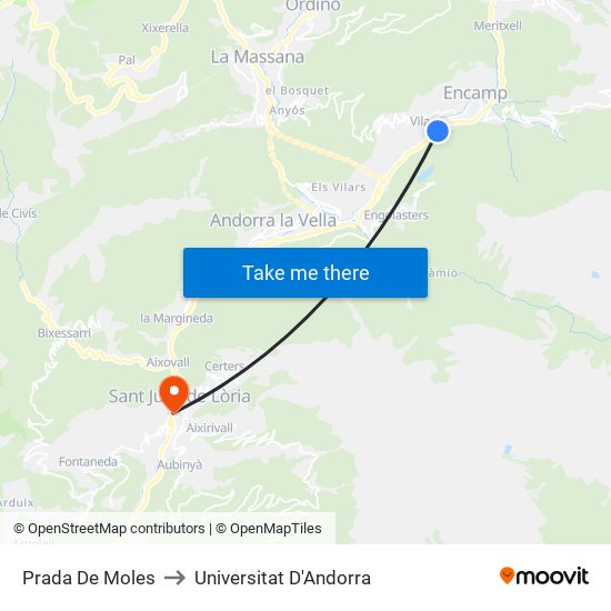 Prada De Moles to Universitat D'Andorra map