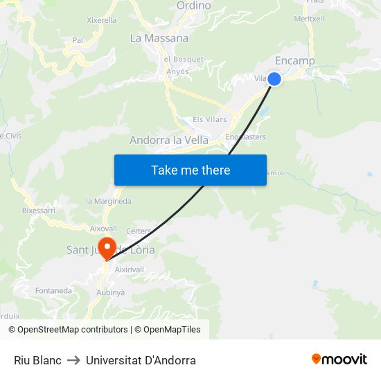 Riu Blanc to Universitat D'Andorra map