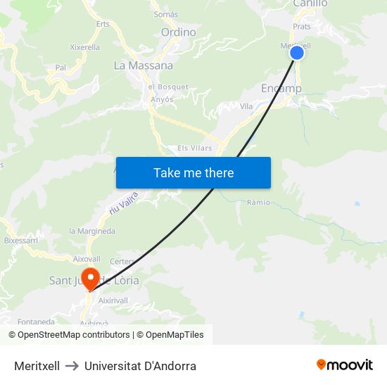 Meritxell to Universitat D'Andorra map