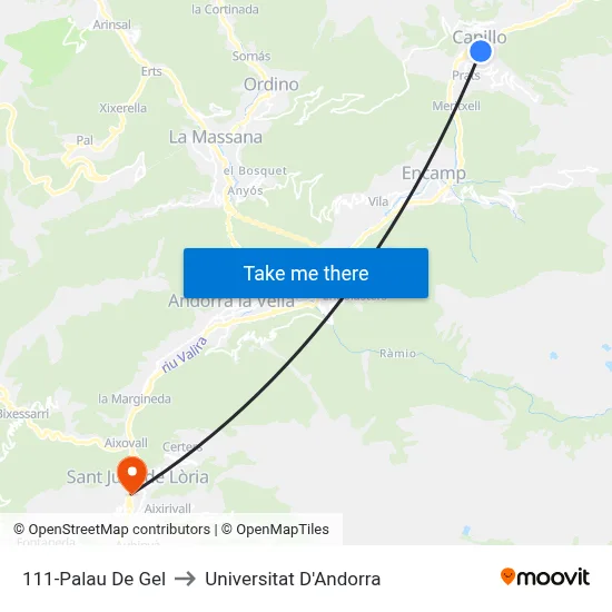 111-Palau De Gel to Universitat D'Andorra map