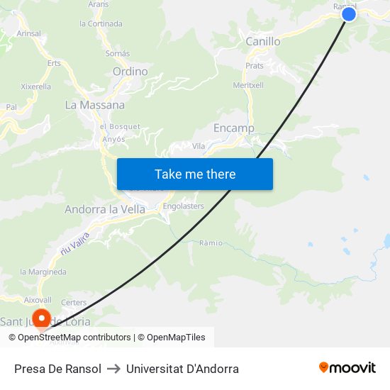 Presa De Ransol to Universitat D'Andorra map