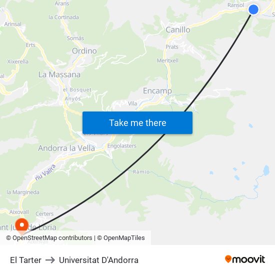 El Tarter to Universitat D'Andorra map