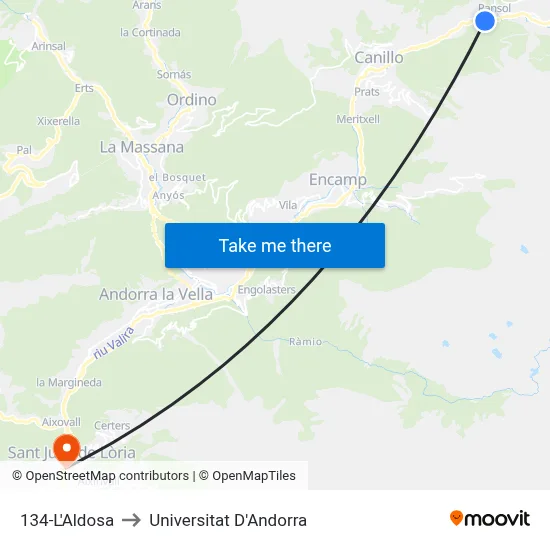 134-L'Aldosa to Universitat D'Andorra map