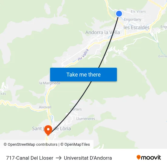 717-Canal Del Lloser to Universitat D'Andorra map