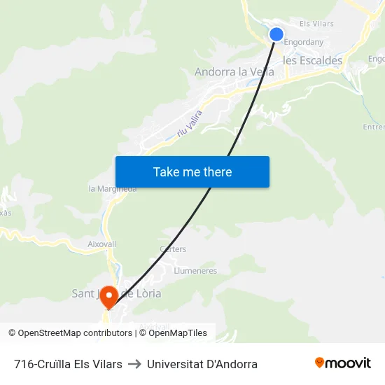 716-Cruïlla Els Vilars to Universitat D'Andorra map