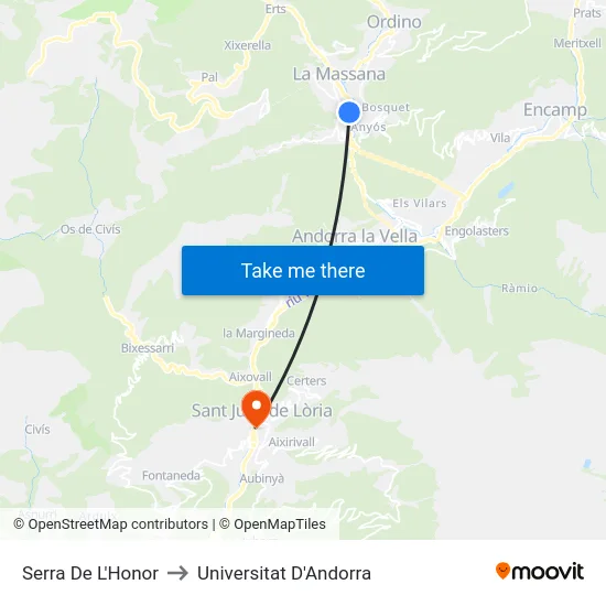 406-Serra De L'Honor to Universitat D'Andorra map