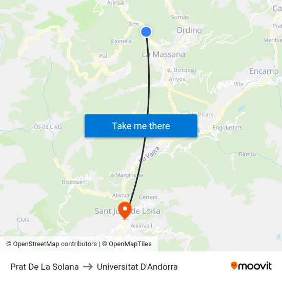 Prat De La Solana to Universitat D'Andorra map