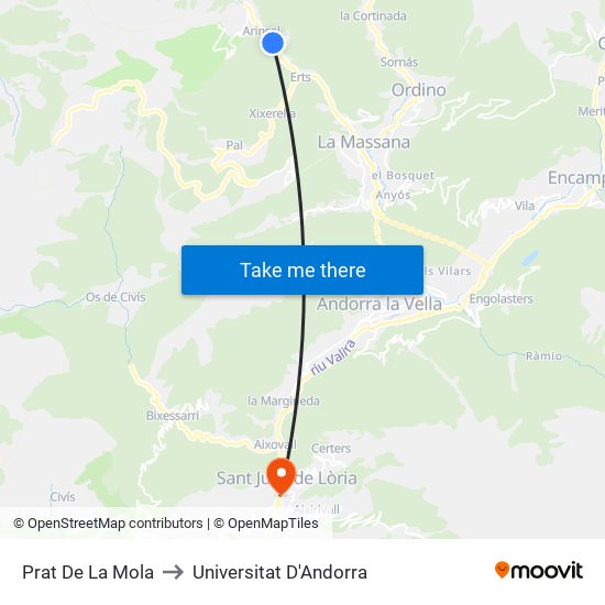 Prat De La Mola to Universitat D'Andorra map