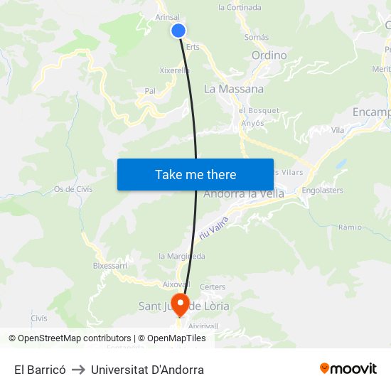 El Barricó to Universitat D'Andorra map