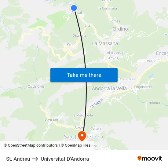 St. Andreu to Universitat D'Andorra map