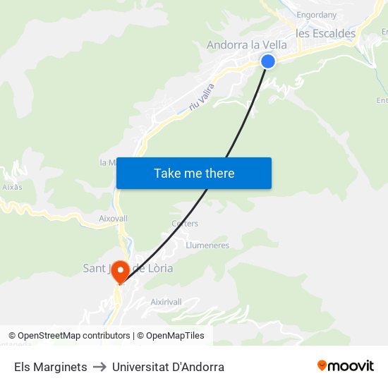 Els Marginets to Universitat D'Andorra map