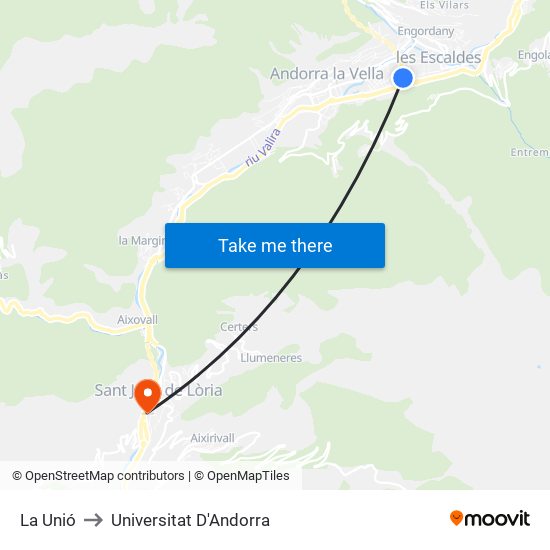 La Unió to Universitat D'Andorra map