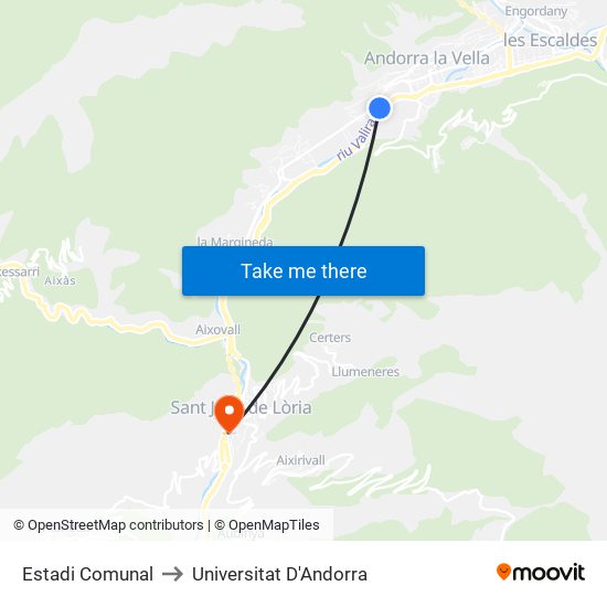 Estadi Comunal to Universitat D'Andorra map