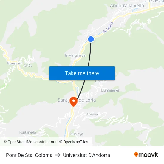 Pont De Sta. Coloma to Universitat D'Andorra map