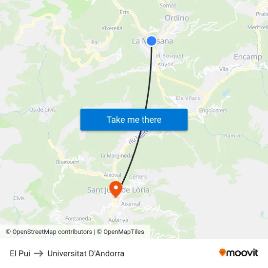 El Pui to Universitat D'Andorra map