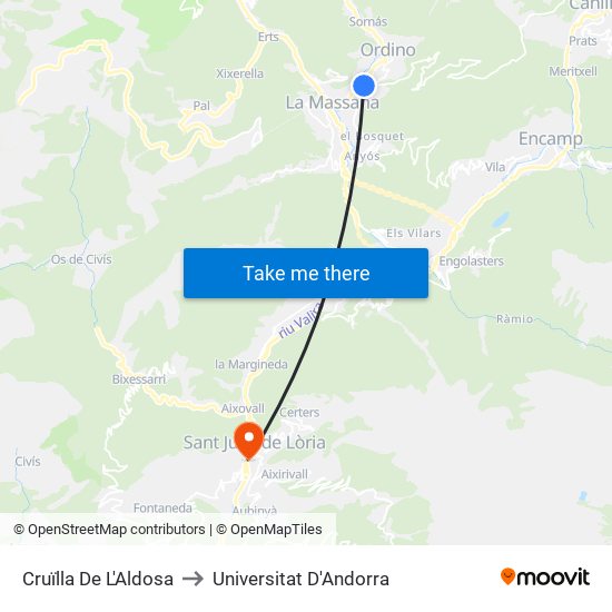 Cruïlla De L'Aldosa to Universitat D'Andorra map