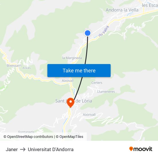 Janer to Universitat D'Andorra map