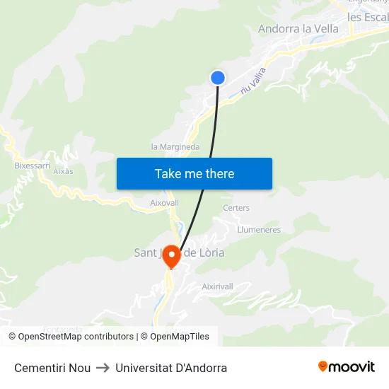 Cementiri Nou to Universitat D'Andorra map