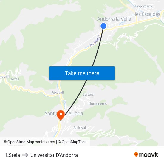L'Stela to Universitat D'Andorra map