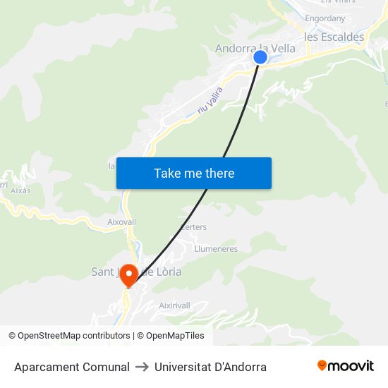 Aparcament Comunal to Universitat D'Andorra map